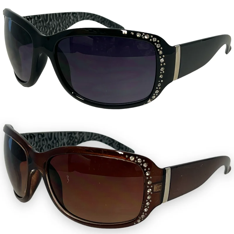 ladies sunglasses soft glow -Women's Small Black Rhinestone Wrap Around Sunglasses