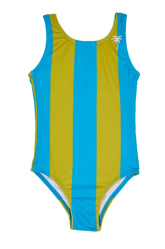 Women’s one-piece swimsuit ash glow -Retro Stripe / Kelp / Swimsuit