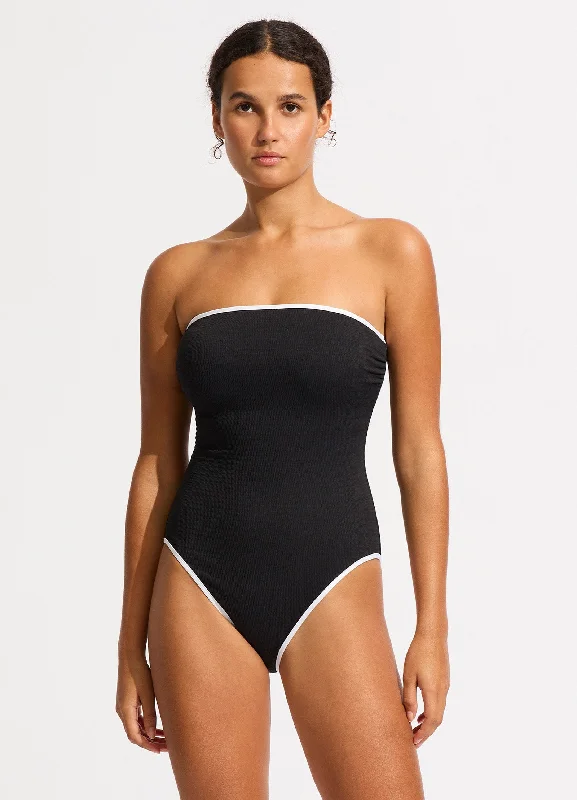 Women’s one-piece swimsuit beach bag chic -Beach Bound DD Bandeau One Piece - Black