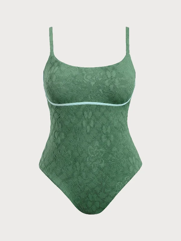 Women’s one-piece swimsuit yoga woven chic -Dark Green Jacquard Plus Size One-Piece Swimsuit