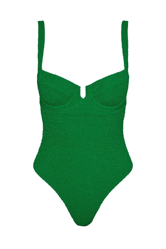 Women’s one-piece swimsuit neon sleek chic -Clovelly One Piece - Palm Green Crinkle