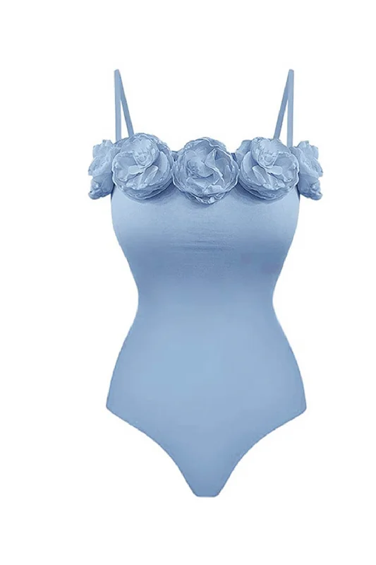 Women’s one-piece swimsuit party chic -Light Blue Rosette Bustier One Piece Swimsuit