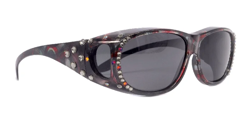 ladies sunglasses play chic -Explorer, (Bling) (Fit Over) Glasses W (Volcano, Black Diamond) Genuine European Crystals, Polarized Sunglasses (Smoke Grey) NY Fifth Avenue