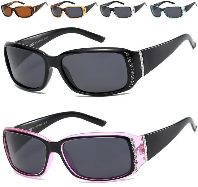 ladies sunglasses fuzzy finish -Women's Polarized Rhinestone Sunglasses Elegant Black Wrap Around UV400