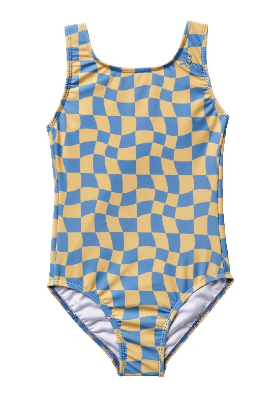 Women’s one-piece swimsuit forest chic -Wavy Checks Swimsuit / Banana