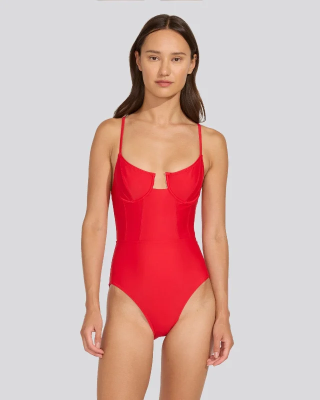 Women’s one-piece swimsuit orange vivid chic -Veronica One Piece Ruby