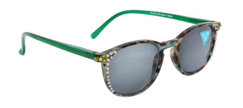 ladies sunglasses tide chic -Maya, (Bling) (Sunglass Reader) (No Bifocal) 4 Women W (Black Diamond, Olivine) Genuine European Crystals (Green Brown) NY Fifth Avenue