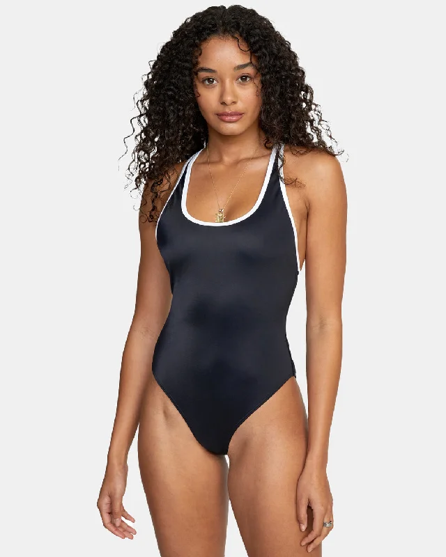 Women’s one-piece swimsuit yoga woven chic -Binded Solid Cheeky Seat T-Back One Piece Swimsuit - RVCA Black