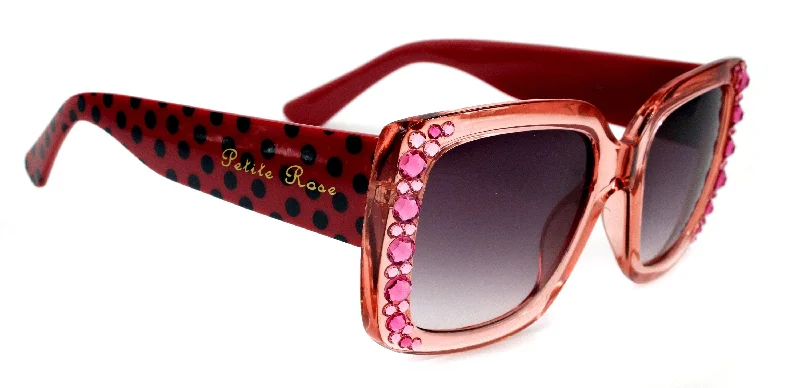 ladies sunglasses rinse fast -Minnie, (Bling) Women Sunglasses W (L Rose n Rose) Genuine European Crystals (Red) n Polka dot Translucent (Pink) NY Fifth Avenue.