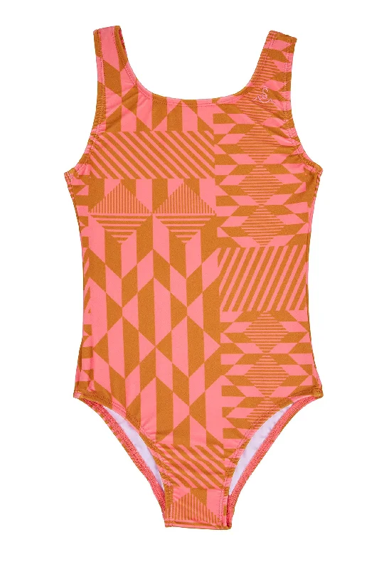 Women’s one-piece swimsuit branded chic -Geo / Sunrise / Swimsuit