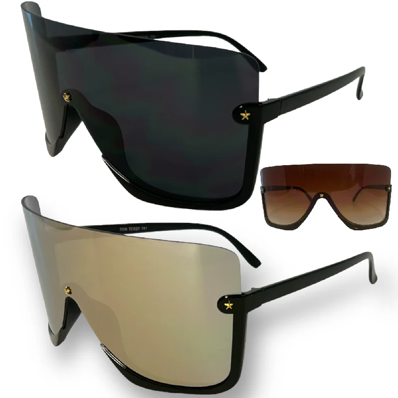 ladies sunglasses faint design -Oversized Flat Top Shield Sunglasses Semi Rimless for Men and Women