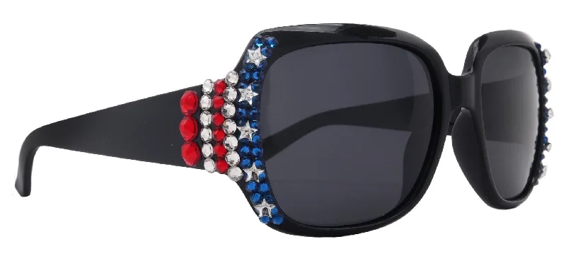 ladies sunglasses sun block -Freedom Shine, Bling Women’s Sunglasses with Genuine European Crystals, US Flag Colors, Polarized Protection, Square Frame, NY Fifth Avenue