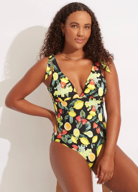 Women’s one-piece swimsuit metallic glow -Lemoncello V Neck One Piece - Black