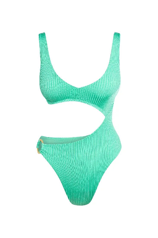 Women’s one-piece swimsuit beach dress flair -St. Barth's One Piece - Turquoise Wide Rib