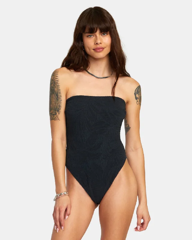 Women’s one-piece swimsuit senior soft glow -Palm Grooves Tubular 1 Pcs Med One-Piece Swimsuit - Black