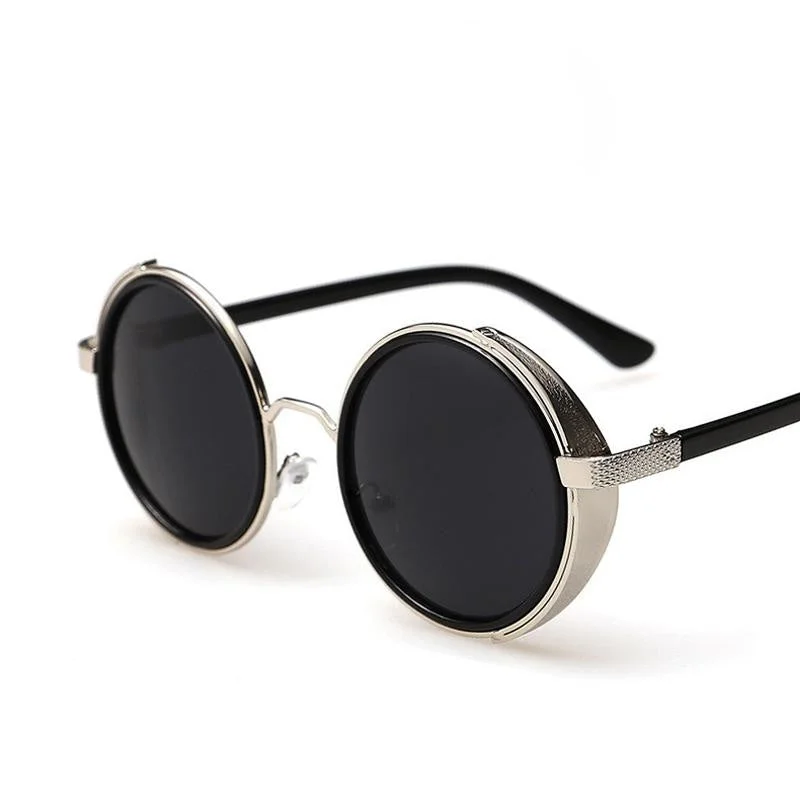 ladies sunglasses side flare -Vintage Fashion Round Metal Frame Gothic Steampunk Unisex Sunglasses