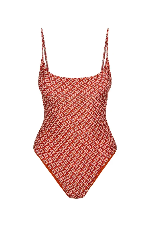 Women’s one-piece swimsuit bronze soft flair -Bahamas One Piece - Lattice Geo