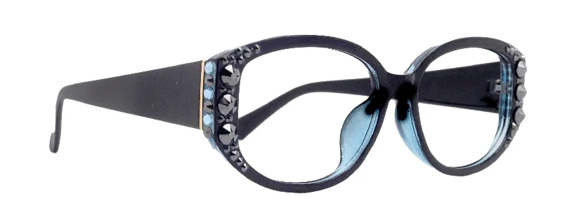 ladies sunglasses web acetate -Petunia Oversized Bling Reading Glasses, BK W Aquamarine, Large Frame, High End Readers, Bifocal, Reading Sunglasses, Trendy Style, NY Fifth Avenue