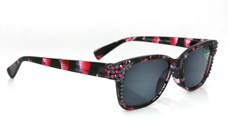 ladies sunglasses matte tint -Oasis, (Bling) Reading Sunglasses (No Bifocal) W (Hematite, Fuchsia) Genuine European Crystals   (Pink) Tortoiseshell. NY Fifth Avenue