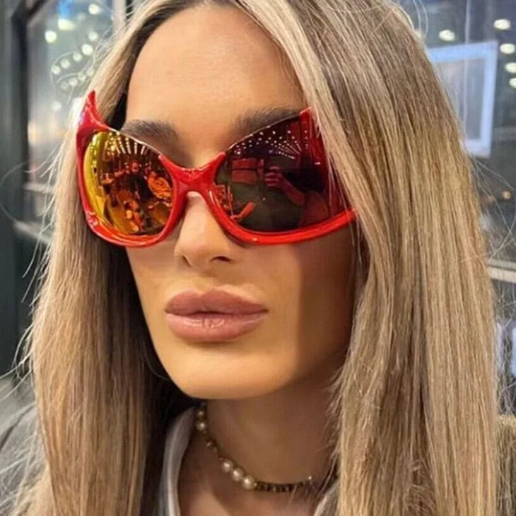 ladies sunglasses fan tint -Women's Sexy Punk Style UV400 Mirror Cat Eyes Eyewear Sunglasses